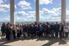 A school group pose for a photo at the Niederwald Monument