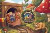 Illustration of two children on a ride shaped like a snail