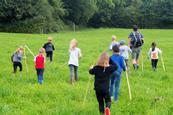 Children field walking at Bore Place, Kent