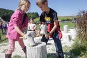 Students chalk bashing at Butser Ancient Farm