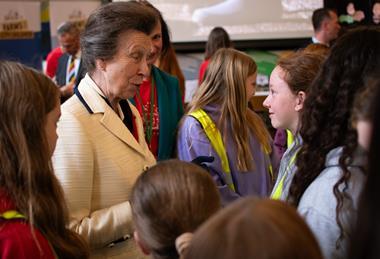 HRH Princess Royal speaking to school children at Farms for City Children's Festival of Learning event