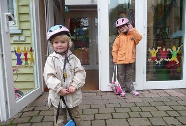 Young children outside school