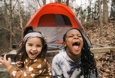Kids outside camping