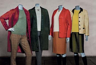 Four mannequins in female mod clothing