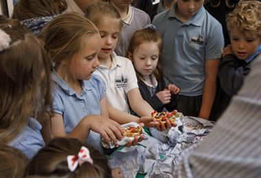 Melsonby Primary pupils unbox their creations at the Yorkshire Museum for the community display.