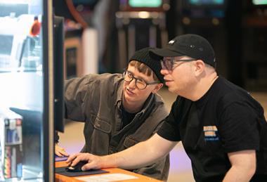 Students work on a computer at the National Videogame Museum