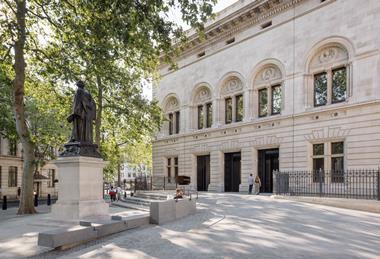 The new forecourt outside the National Portrait Gallery, London.