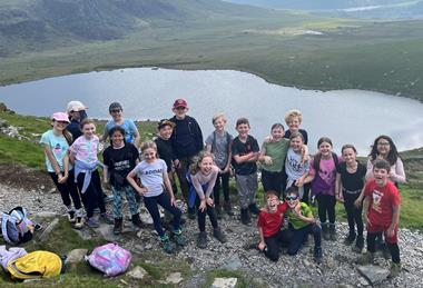 Abbeymead Primary School students climbing Snowdon