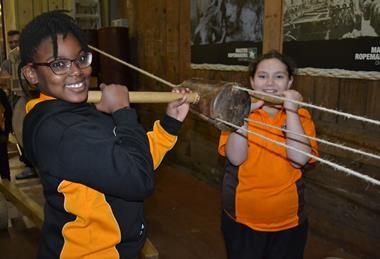 Pupils taking part in a ropery activity at the Historic Dockyard, Chatham