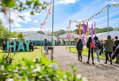 Young people head into the Hay Festival site