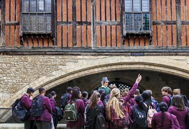 School group with a guide at Tower of London
