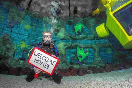 Diver with welcome sign