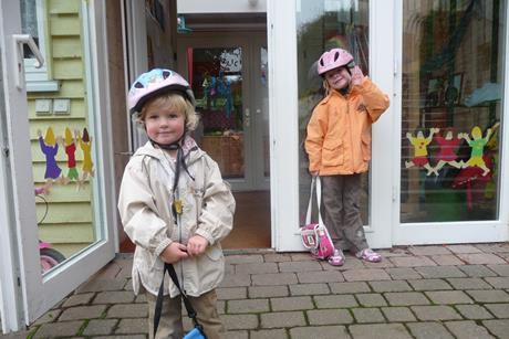 Young children outside school