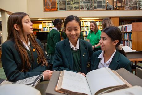 Students from St Marylebone School examine Daily Occurrences at ZSL Library