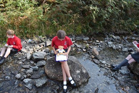 School Travel Organiser's Teacher Ted mascot with Haverigg Primary School pupils at Wordsworth Grasmere