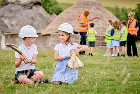 Children from Bowerhill Primary School in Wiltshire break ground on Stonehenge's new Learning Centre.