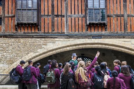 School group with a guide at Tower of London
