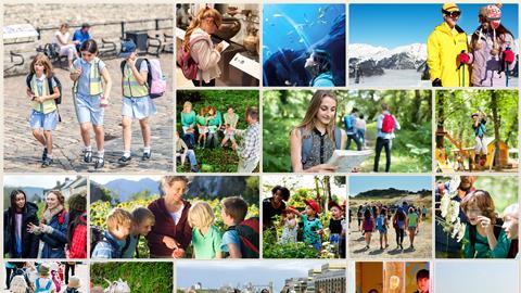 School trip stock images collage