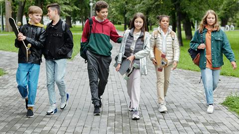 School children walking together