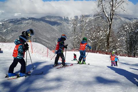 Pupils skiing on a school trip in Europe