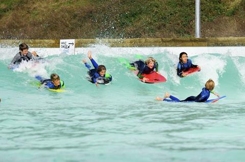 Pupils surfing at The Wave in Bristol
