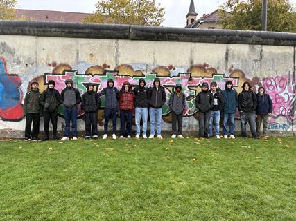 Langton Grammar boys in front of Berlin Wall
