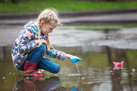 Girl playing in puddle