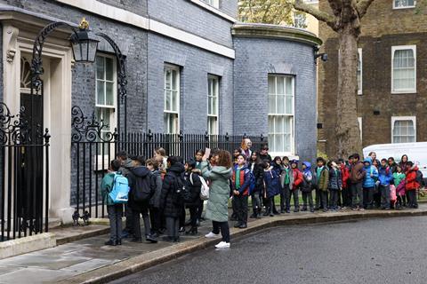 Woodland Grange Primary School in Leicestershire at Number 10 Downing Street for the Lessons at 10 initiative