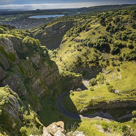 An aerial view of Cheddar Gorge in Somerset