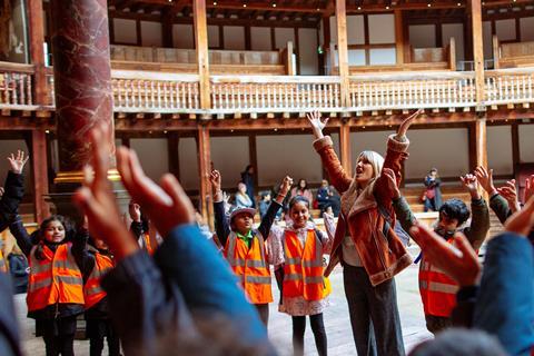 School children having a workshop at Shakespeare's Globe