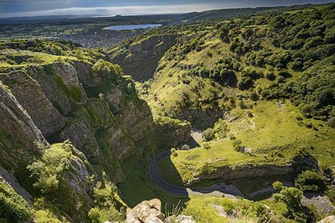 An aerial view of Cheddar Gorge in Somerset