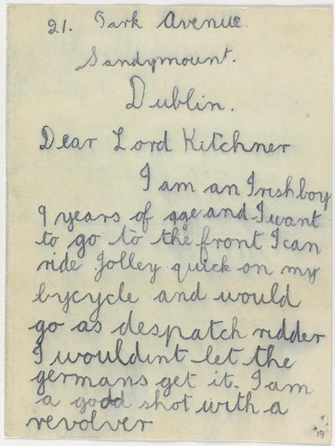 Letter to Lord Kitchener from a nine-year-old child