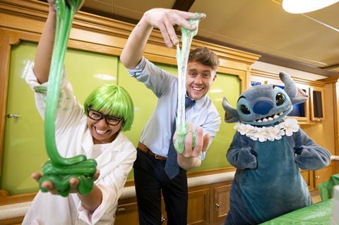 Broadcaster Roman Kemp moulds slime as part of a fun activity on board Disney Dream cruise ship