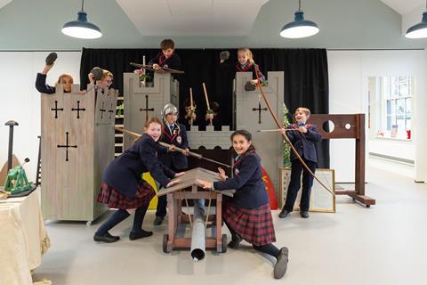 School children taking part in an educational workshop at Windsor Castle in Berkshire