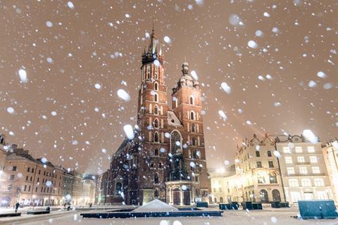 Krakow, Poland in the snow