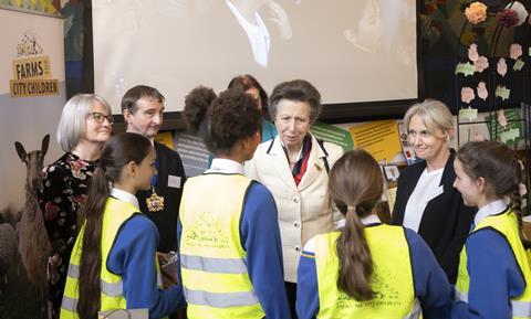 HRH Princess Royal speaking to school children at Farms for City Children's Festival of Learning event