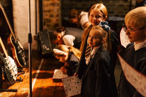 Pupils taking part in a workshop at The Beatles Story in Liverpool