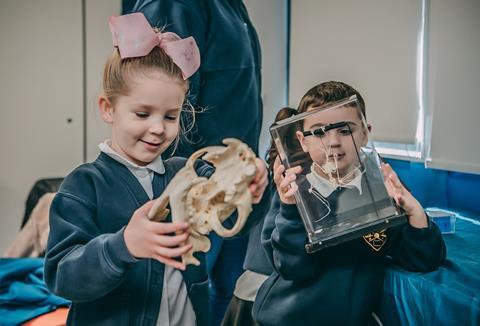 Schoolchildren handle interesting artefacts at Chester Zoo