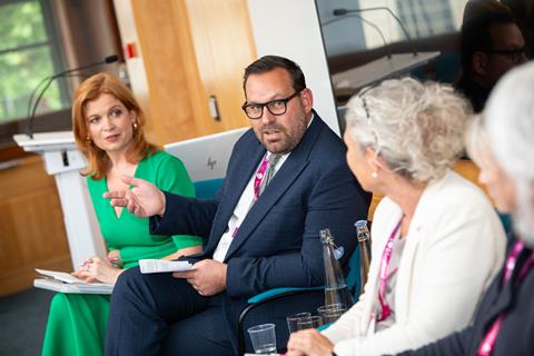 Louise Beale (conference host), Eddie Aylett (academy principal) and Natalie Harding (director of business development at The Outward Bound Trust) at the EVOLVE Advice EVC conference in London.