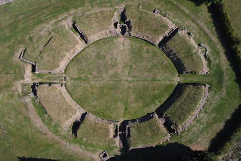 An aerial view of Caerleon Fortress in Newport, Wales.