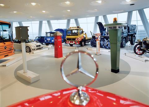 Inside the Mercedes Benz Museum in Stuttgart, Germany