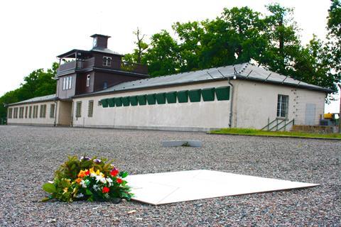 A floral tribute at the Buchenwald Memorial, Weimar, Germany