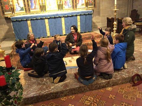 Children and staff during a school trip to Hereford Cathedral.
