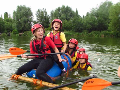 Students during a raft building experience