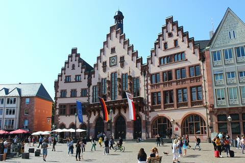 A busy square in Frankfurt, Germany