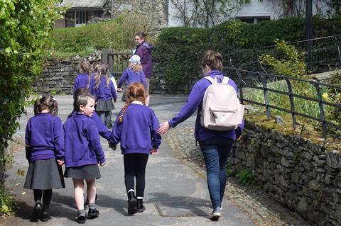 Pupils and teacher walking during their trip to Wordsworth Grasmere.
