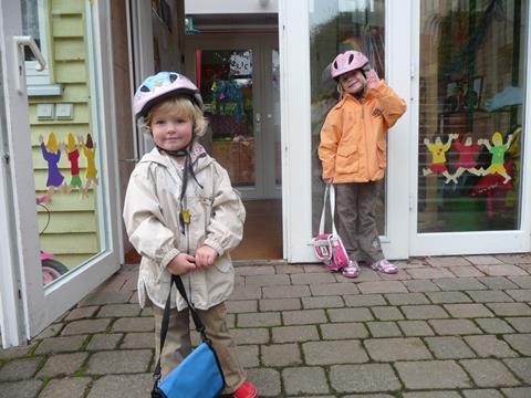Young children outside school