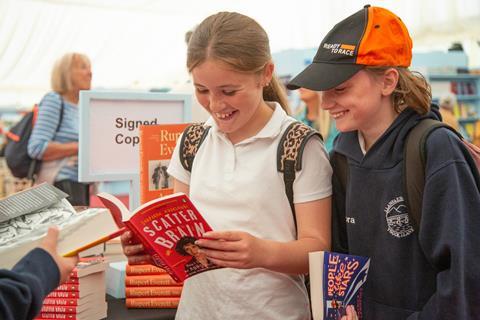 Bookshop with children at Hay Festival