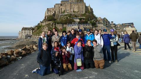 School group at Mont St Michel in Normandy