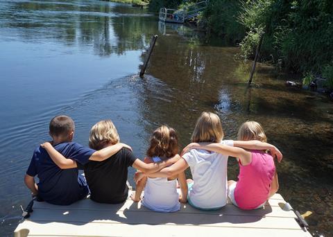 Children at a lake